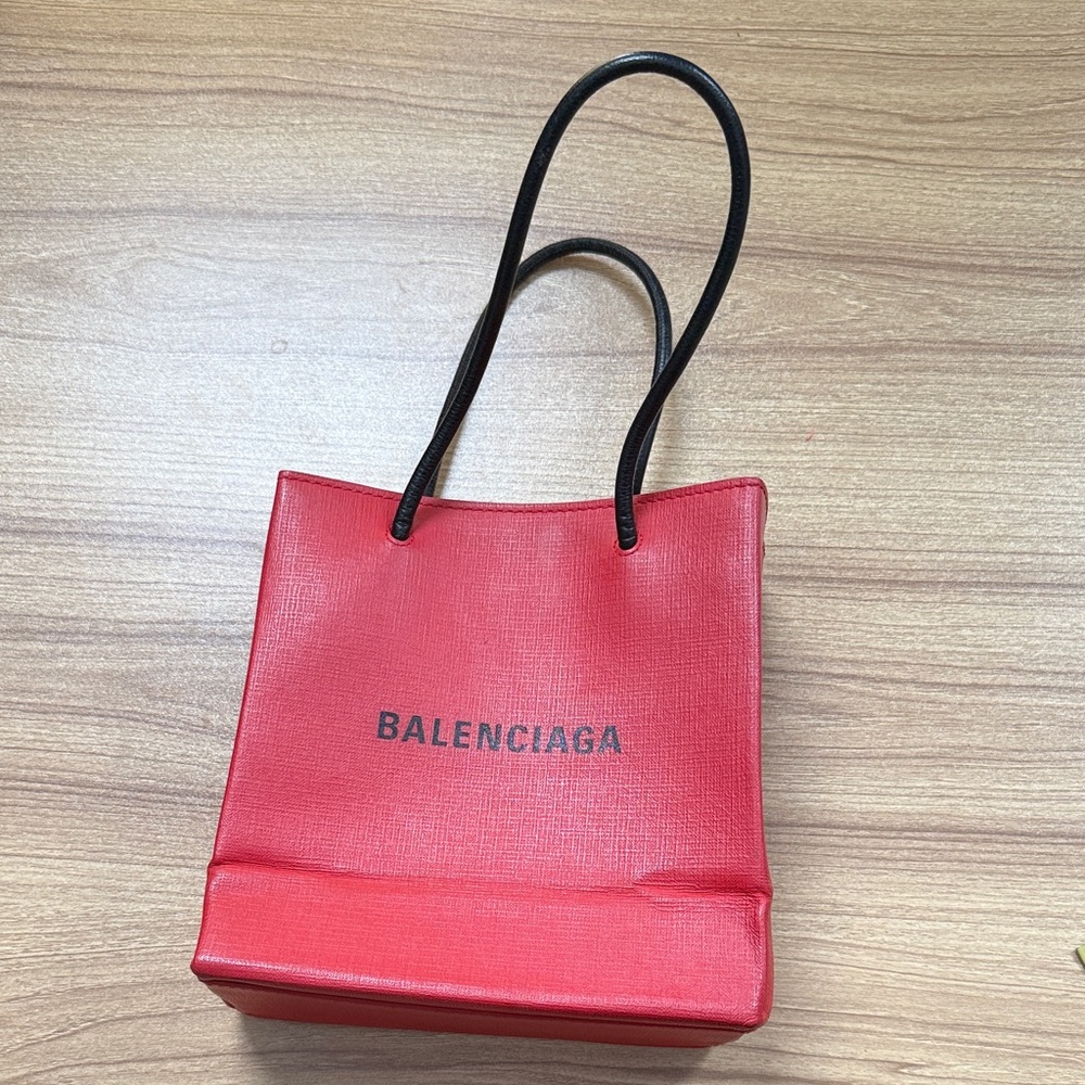 Balenciaga Red Tote Bag with Black Handles